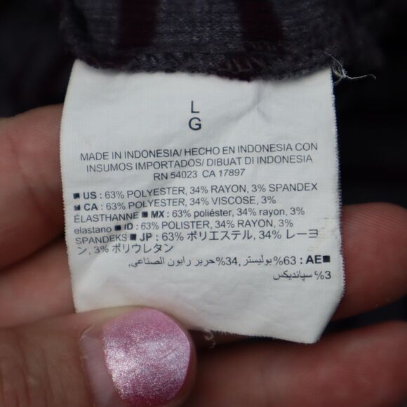 Old Navy Shirt Women L Maroon Gray Stripe Sweater Flowy Lightweight Split Bottom - Picture 8 of 16